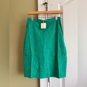 Boden Vibrant Green Eyelet Pencil Skirt